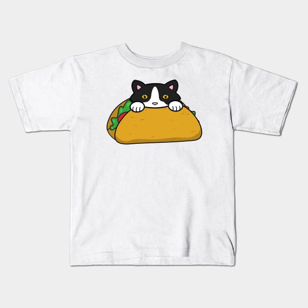 Happy Taco Tuesday, cute cat eating a taco Kids T-Shirt by Purrfect